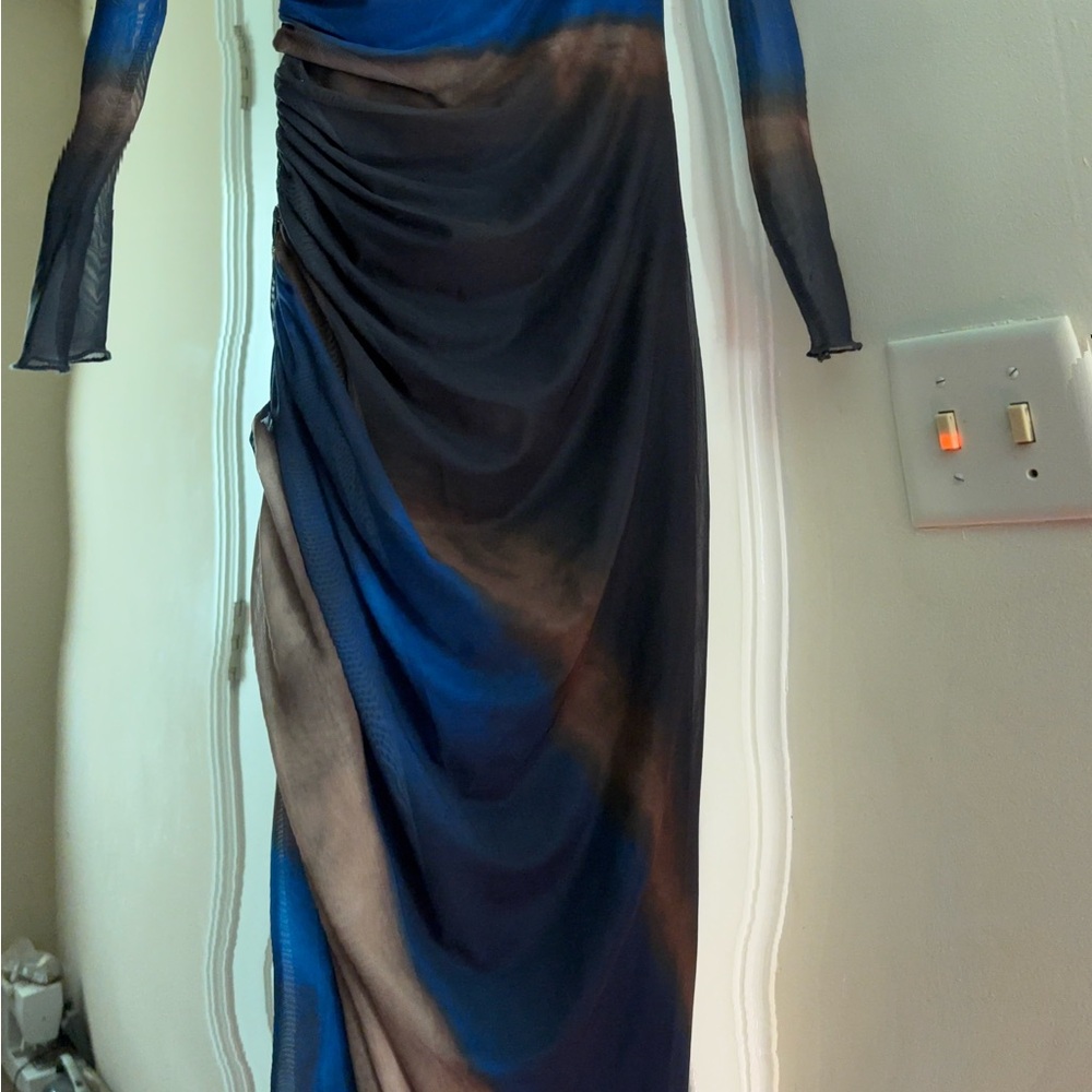 Elegant Long Sleeve Blue and Black Dress